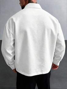 GloMan Old Money Style Men's White Semi-Sheer Double Chest Pocket Button Loose Long Sleeve Shirt, Suitable For Autumn Office Commute, Family Gathering, Business Occasions, Gift For Husband - White - View 5