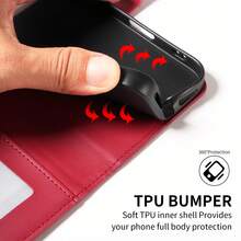 1pc Embossed Wallet Case Compatible With Apple 17 Pro Max, A57, Note 15 PRO, Artificial Leather Protective Shell (Global Version, Not Local Model) - Red - View 7