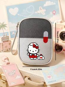 SANRIO 1pc Hello Kitty Travel Medicine Bag, Portable Zipper First Aid Storage Pouch With Wrist Strap, Suitable For Medication Storage, Home, Travel And Daily Use - Multicolor - View 6
