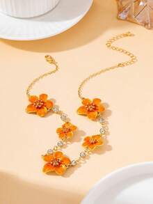 1pc Summer Vacation Style Elegant Bright Handmade Drip Oil Sparkling Orange Enamel Plumeria Necklace For Women - Orange - View 2