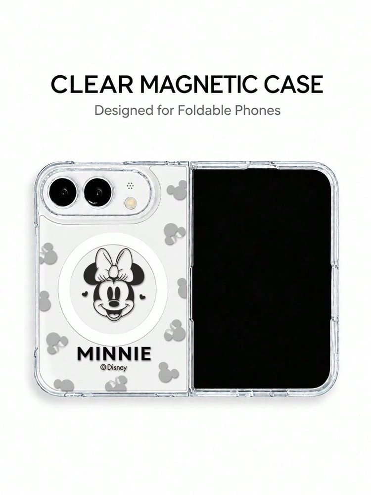 Miniso Phone Case, Cartoon Graffiti Painted Pattern, Disney Mickey Minnie Protective Shell, Compatible With IPhone 18duo, Couple Neutral Style, Minimalist Transparent MagSafe Magnetic Fashion Foldable Phone Case - Clear - View 1