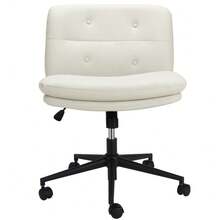 Ergonomic Armless Office Chair with Wide Padded PU Seat, Height Adjustable Swivel Desk Chair, Modern Rolling Task Chair for Home Office or Vanity - A - Ver 5