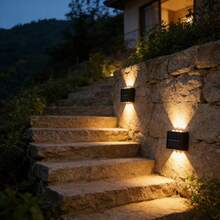 Solar Up‑Down Wall Lights, Outdoor Solar LED Wall Sconce, Warm White & RGB Color Changing Mode, Auto On‑Off Light Sensor No‑Wire Solar Wall Lamp, Waterproof Landscape Lighting For Garden Fence Patio Courtyard Villa Backyard, Holiday Home Decor & Gift - Solar Wall Light - View 3