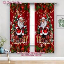 2D Flachdruck Frohe Weihnachten, Weihnachtsmann, Weihnachtsbaum, Geschenkbox Muster Halbverdunkelungs-Polyester Vorhänge, 2 Stücke/Set, Stangendurchzug Stil, geeignet für Wohnzimmer und Schlafzimmer Fenster, Weihnachtsdekoration für Zuhause, 2D Flach, Weihnachtsdekorationen - Verschiedenfarbig - Übersicht 4