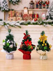1pc Mini Desktop Christmas Tree, Artificial Small Pine Christmas Tree, Suitable For Christmas Decoration, Desktop Decor, Home Decor And Room Decor. Christmas Desktop Bedroom Home Indoor Decoration, Home Office Desk, Holiday Party Table Centerpiece - Multicolor - View 3