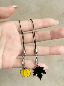 Halloween Mini Phone Charm Straps, Cute Ghost Pumpkin Maple Leaf Spider Witch Pendant Short Lanyard, Gothic Fall Decor Key Bag Accessories - Multicolor - View 3