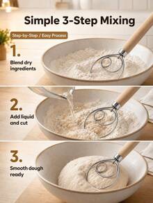 1 buah Pengaduk Adonan Manual Stainless Steel dengan Gagang Kayu, Pengaduk Tepung Genggam, Alat Pemanggang Anti Lengket untuk Membuat Roti dan Kue, Peralatan Dapur Ringkas Tanpa Listrik, Pengaduk Adonan Tahan Lama untuk Memanggang di Rumah - Lainnya - View 5
