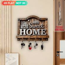 1pc Warm Wooden Key Holder With 4 Metal Hooks, Multi-Functional Wall Mounted Key Rack, Entryway Hallway Wall Door Decor, Farmhouse Rustic Home Organizer, Living Room Bathroom Kitchen Villa Decor, Mother's Day Father's Day Seasonal Home Gift - View 10