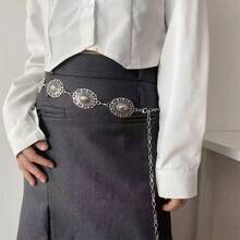 1pc Women's Metal Carved Bohemian Western Vintage Waist Chain, Casual Versatile Fashion - Silver Large Flower Waist Chain - View 1