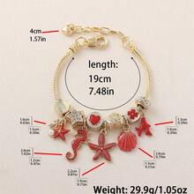 1pc Red Ocean Element Beaded Bracelet With Gold Chain, Seahorse, Starfish, Shell, Coral And Heart Pendant Design, Vintage Style, Summer Vacation, Suitable For Women's Daily Wear, Jewelry - Seahorse Starfish - View 2