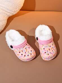 1 Pair Pink Comfortable Fashion Casual Indoor/Outdoor Versatile Thermal Lined Warm Clogs For Girls, Autumn/Winter - Pink - View 2