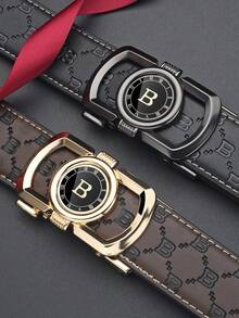 Men's Zinc Alloy Letter Automatic Buckle Belt, Men's Elegant Business Belt, Minimalist Multifunctional Belt For Daily And Formal Clothing. - Multicolor - View 2