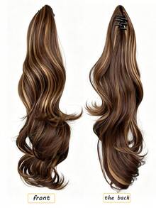 Long Loose Curly Ponytail Synthetic Clip-On Medium-Length, Suitable For Women. Dyeing With Gold, Honey And Brown Curls. 18 Inches Long. - Multicolor - View 4