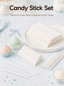 100pcs White DIY Candy Paper Sticks, 3 Sizes Baking Accessories, Suitable For Lollipops, Cake Sticks, Chocolate Desserts And Dessert Making, Smooth Straight Sticks For Handmade Crafts, Suitable For Party Baking, Candy Making, Kitchen DIY Projects And Dessert Decoration - Multicolor - View 3