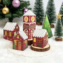 24 Pcs Christmas House Shape Gift Boxes With 24 Pcs Stickers Xmas Tree Candy Wrapping Paper Boxes For Christmas Birthday Party Decor Supplies - Multicolor - View 2