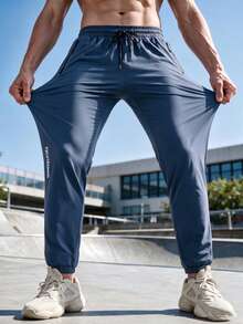 1pc Men's Sports Jogger Pants, Casual Outdoor Drawstring Waist Trousers, Suitable For Spring And Summer Fall - Blue - View 2