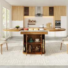 Extendable Dining Table, Dining Room Table, Kitchen Table, Round Dining Table, Extends To Oval, 118-158, Seats Up To 6 People, Three-Tier Storage, Walnut - Walnut + MDF - View 4