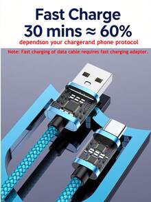 3条装 USB-A 转 USB-C 快速充电数据线 [1米/2米/3米] 尼龙编织 Type-C 同步线。兼容三星 Galaxy A14 5G/A13/A54/A53/A23/A24/A03s/S23/S22 Ultra/S21/S20；也兼容 16/15 系列和各种安卓智能手机。适用于 Type-C 充电器。 - 彩色 - 查看 10