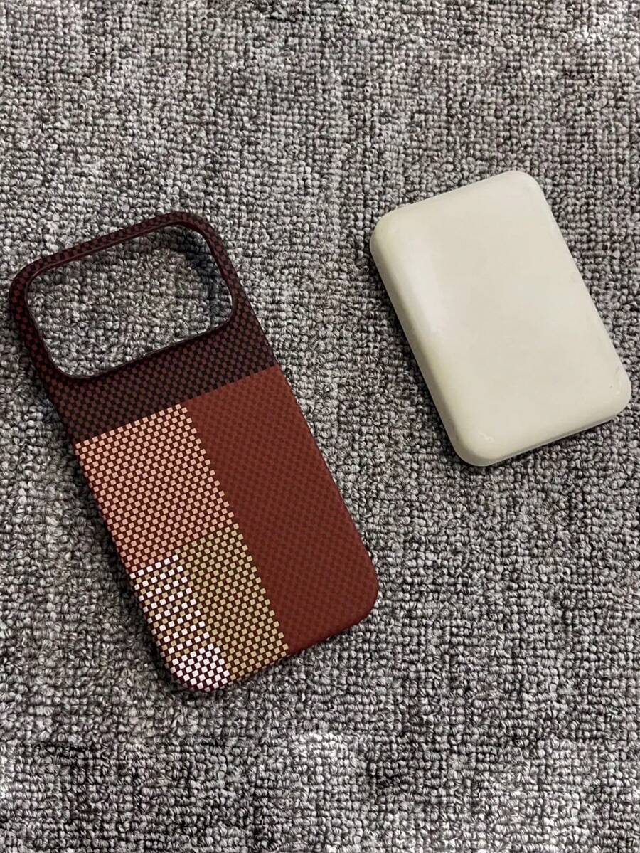 KOOLIFE Red-Brown Colorblock Woven Plaid Magnetic Phone Case, Hard Shell With Faux Woven Texture, Matte Finish, Business Minimalist Style, Pocket-Sized, Scratch-Resistant, Wear-Resistant, With Lens Protection, Compatible With IPhone 18 Pro Max, 17, 17 Pro Max, 16 Pro, 15 Pro Max, 13 And 14 - Red Plaid - View 1