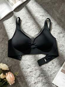 1pc Black Jelly Seamless Breathable Mesh Push-Up Anti-Sagging Wire-Free Backless Bra For Women - Black - View 8