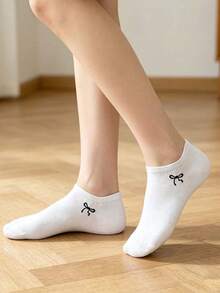 1/5 Pairs Bowknot Minimalist Comfortable Breathable Women's Boat Socks, Classic Solid Color Short Socks, Suitable For All Seasons Daily Wear - White - View 4