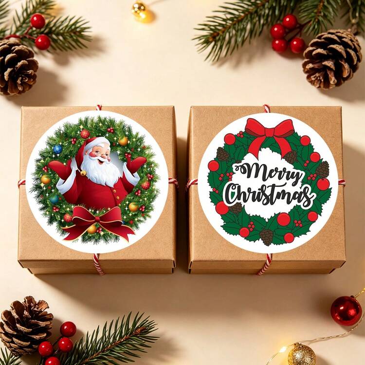 LICVIC Custom Christmas Stickers, Personalized Holiday Labels For Gift Wrapping And Envelopes, Festive Santa Style, Customized Gift Seals For Cards And Party Favors, Customizable Logo Stickers, Christmas Decor, Holiday Gifts, Christmas Round Sticker - Style C - View 6