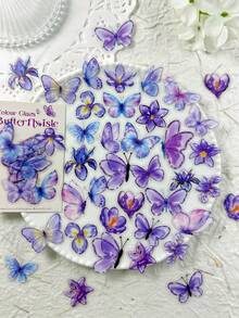 1 Pack 50pcs Vintage Crystal Style Butterfly & Floral Stickers, DIY Scrapbooking Collage Decoration Stickers For Planner, Photo Album, Scrapbook, Doodle - Colorful Butterfly Island - View 14