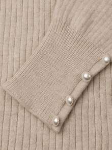 NiceArt Women's Khaki Wrap V-Neck Ribbed Knit Mini Dress, Blended Wool Material, Suitable For Autumn And Winter Wear, Elegant Feminine Style, Perfect For Vacation Brunch, Date Outfits And More - Khaki - View 6