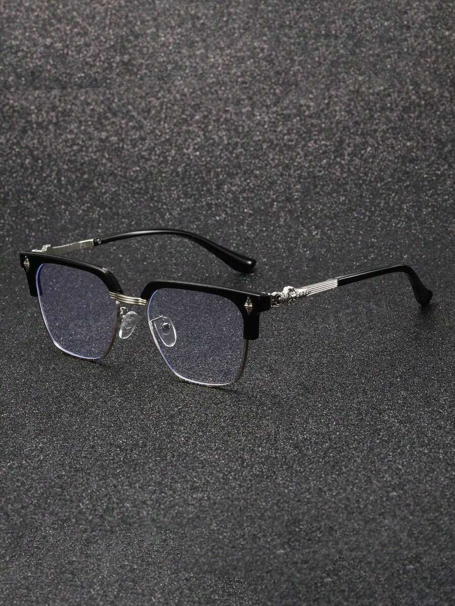 1 Pair Men's Metal Half-Frame Vintage Business Glasses With Clear Lenses, Suitable For Daily Wear, Gaming And Office Use - Clear - View 1