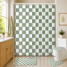1/4 piezas Juego de cortinas de baño con tema de rayas blancas y verdes, cortina de ducha impermeable de poliéster, decoración de baño, cortina lavable con ganchos, cortina de puerta/ventana de moda, cortina divisoria de la ducha, accesorios de baño lavables a máquina para volver al colegio - Multicolor - Ver 19