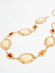 1pc Exaggerated Personalized Creative Luxury Style Tie Dye Resin Faux Gemstone Geometric Metal Splicing Waist Chain Body Chain Suitable For Women Daily Wear Vacation Banquet Wedding - Gold - View 3