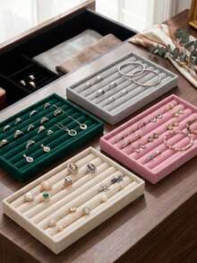 1pc Velvet Ring Holder Jewelry Tray, Multi‑Color Soft Flannel Ring Display Organizer Tray, Drawer Insert Storage Tray For Rings Earrings Small Jewelry, Vanity Dresser Jewelry Display Tray, Home Accessories Storage Organizer (Rings Not Included) - Multicolor - View 9