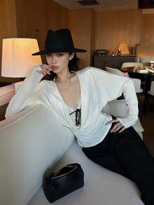 Early Autumn Sheer Scoop Neck T-Shirt Women Slim Fit Flattering Sexy Top, Layering With Innerwear Required - White - View 5