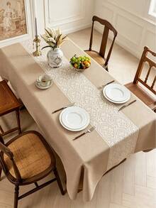1 buah Taplak Meja Jacquard, Taplak Meja Makan Persegi Panjang, Tersedia Berbagai Ukuran, Cocok Untuk Dapur, Ruang Makan, Pernikahan, Dekorasi Meja Pesta - Khaki - View 4