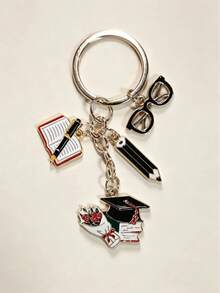 1pc/5pcs Exquisite Graduation Cap Keychain Alloy Book Backpack Back To School Season Keyring Pendant, Fashion Phone Case Charm, Perfect Student Backpack Decoration, Suitable As Gift For Students, Back To School Season Gift, Graduation Season Gift, Classmate Gift - Multicolor - View 5