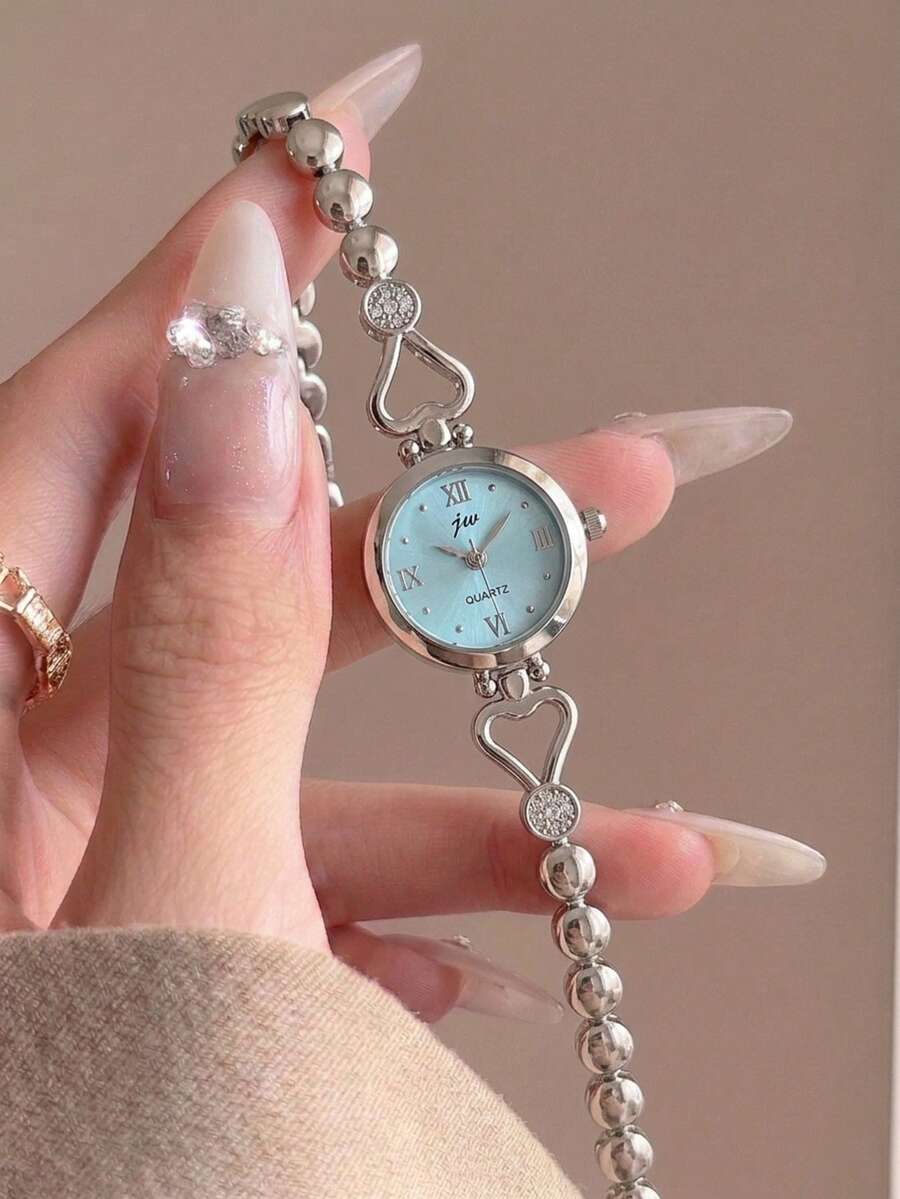 gedi 1pc Fashion Women's Alloy Bracelet Watch, Elegant Vintage, Round Dial With Heart-Shaped Rhinestone Chain, Suitable For Various Occasions, Ideal Holiday Gift