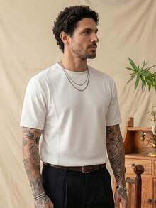 glestore Men's Retro "Old Money" Style Short-Sleeve T-Shirt: Structured Silhouette, Casual And Versatile For Vacations-A Summer Must-Have - White - View 2