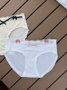 4pcs/Set French Sweet Lace Bow Frill Trim Women's Triangle Panties - Multicolor - View 7