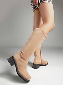 Fall/Winter New Mid-Heel Knee-High Riding Boots, Minimalist & Versatile Design For Women - Khaki - View 7