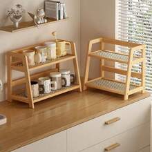 Bamboo Double-Layer Storage Rack, Teacup And Coffee Cup Holder, Seasoning Storage Rack, Flower Stand And Bookshelf, Suitable For Kitchens, Offices And Other Places, Fast Drainage And Ventilation, Moisture-Proof And Mildew-Proof - Multicolor - View 11