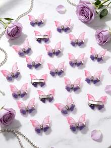 20PCS/10PCS Multi-Color Double Layer 3D Butterfly Hair Clips, Cute Princess Versatile Side Hair Accessories, Suitable For Daily Use - Blue - View 7