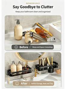 1pc Wall‑Mounted Kitchen Spice Rack, No Drill Double‑Tier Storage Organizer With Utensil Holder & Hooks, Black Metal Seasoning Shelf For Kitchen Counter Space Saving - Kitchen Shelves - View 6