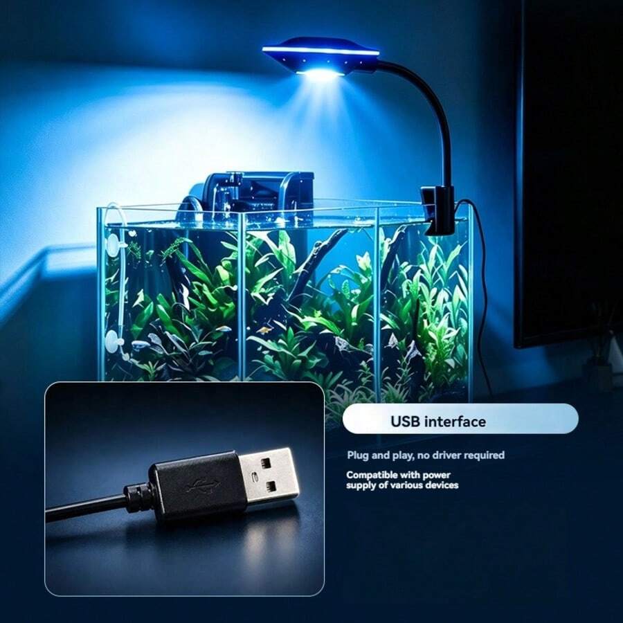 USB Clip-On Aquarium LED Light, UFO Shaped Fish Tank Plant Growth Light, 3 Lighting Modes Wide Angle Illumination, Color Enhancing Aquarium Light, Home Decor And Holiday Gift
