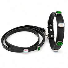 1pc Leather Pet Collar, Luxury Emerald & AB Rhinestone Cat Dog Collar, Adjustable Buckle Shiny Neck Collar, Suitable For Small And Medium Pets Party Photo Decoration - Multicolor - View 27