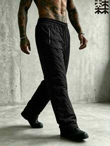 mulinsen Men's Winter Thick Fleece Lined Quilted Sweatpants, Windproof Durable, Straight Leg, Drawstring Elastic Waist - Black - View 5