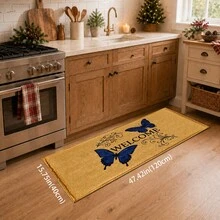 1pc Butterfly Print Faux Cashmere Kitchen Mat, Absorbent Kitchen Floor Mat, Kitchen Rug, Long Runner Mat, Sink Front Mat, Suitable For Kitchen, Bathroom, Entryway, Hallway, Laundry Room And Home Decor - Multicolor - View 14