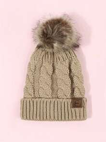 1pc Unisex Pompom Knit Hat, Y2K Style, Warm, Breathable, Versatile Beanie For Outdoor Skiing, Suitable For Casual Daily Wear Winter Fall,Beach,Travel - Beige - View 2
