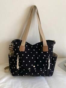 New Korean Style Gentle Polka Dot Bow Decor Large Capacity Multi-Pocket Shoulder Bag, Retro Sweet Lazy Casual Versatile Colorblock Detachable Long Strap Tote Bag, Suitable For Students, Classroom, Commuting, Work, Daily, Shopping, Vacation, Travel - Multicolor - View 17