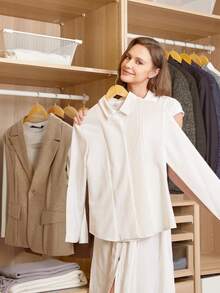 10pcs Heavy Duty Wooden Suit Hangers, Non-Slip Bar, Curved Shoulder Design Suitable For Suits, Jackets, Shirts, Pants, Home Storage Organizer For Closet, Bedroom, Hotel, Portable Travel Clothes Rack For Room Decoration And Clothing Organization - Multicolor - View 6