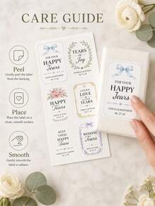 5/10/25pc Custom Wedding Tissue Labels Sticker, Personalized Happy Tears Stickers With Names And Date, Elegant Floral Bow Laurel And Gold Designs For Ceremony Favors, Bridal Shower Decor, Reception Welcome Table, Memorial Tears Of Joy Keepsake Labels - Multicolor - View 9